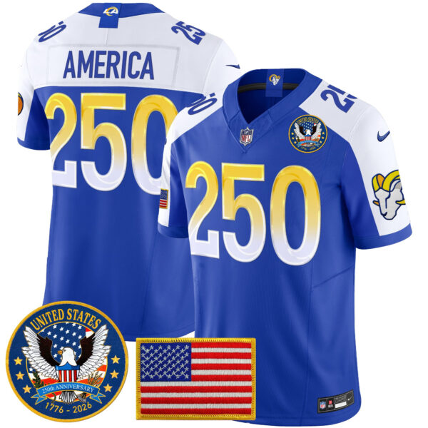 Los Angeles Rams Celebrating America's 250th Anniversary Patch Vapor Limited Jersey - All Stitched - Royal Alternate