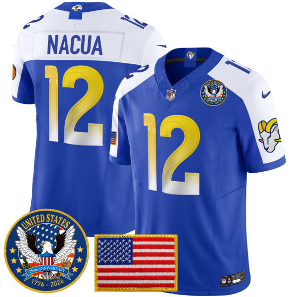 Los Angeles Rams Puka Nacua Celebrating America's 250th Anniversary Patch Vapor Limited Jersey - All Stitched - Royal Alternate