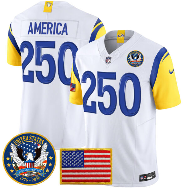 Los Angeles Rams Celebrating America's 250th Anniversary Patch Vapor Limited Jersey - All Stitched - White