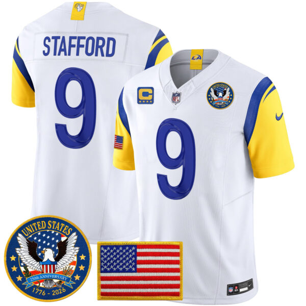 Los Angeles Rams Matthew Stafford Celebrating America's 250th Anniversary Patch Vapor Limited Jersey - All Stitched - White