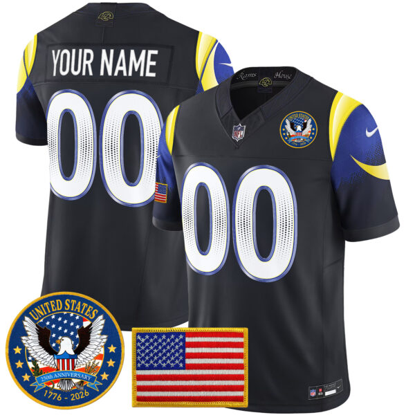 Los Angeles Rams Celebrating America's 250th Anniversary Patch Vapor Limited Custom Jersey - All Stitched - Navy Rivalries