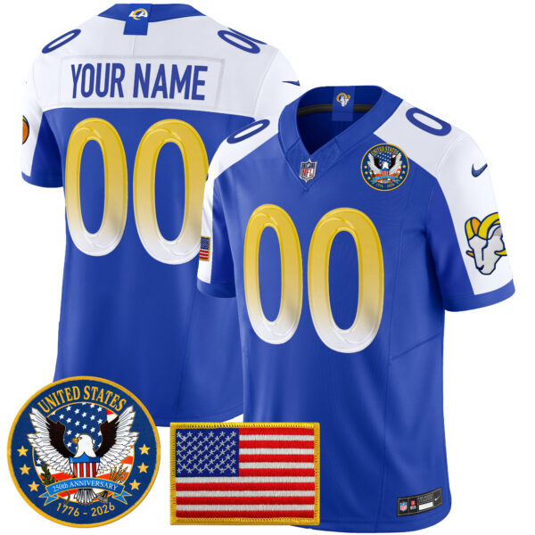 Los Angeles Rams Celebrating America's 250th Anniversary Patch Vapor Limited Custom Jersey - All Stitched - Royal Alternate