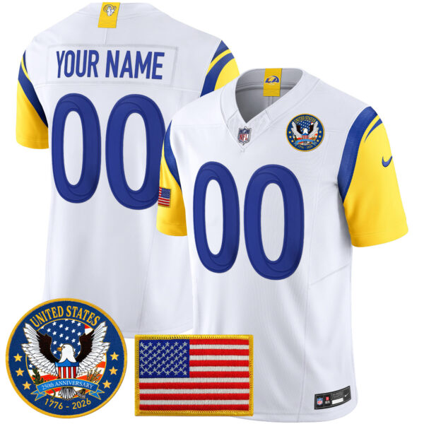 Los Angeles Rams Celebrating America's 250th Anniversary Patch Vapor Limited Custom Jersey - All Stitched - White