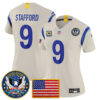 Women's Los Angeles Rams Matthew Stafford Celebrating America's 250th Anniversary Patch Vapor Limited Jersey - All Stitched - Bone