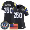 Women's Los Angeles Rams Celebrating America's 250th Anniversary Patch Vapor Limited Jersey - All Stitched - Navy Rivalries