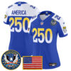 Women's Los Angeles Rams Celebrating America's 250th Anniversary Patch Vapor Limited Jersey - All Stitched - Royal Alternate