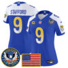 Women's Los Angeles Rams Matthew Stafford Celebrating America's 250th Anniversary Patch Vapor Limited Jersey - All Stitched - Royal Alternate