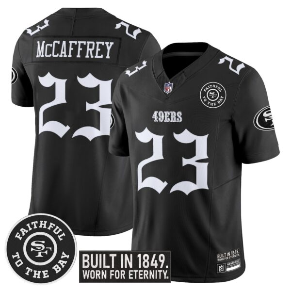 San Francisco 49ers Christian McCaffrey 'Fog City Gothic Edition' Vapor Limited Jersey - All Stitched - Black