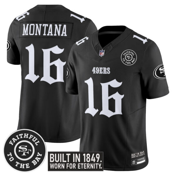 San Francisco 49ers Joe Montana 'Fog City Gothic Edition' Vapor Limited Jersey - All Stitched - Black