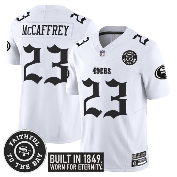 San Francisco 49ers Christian McCaffrey 'Fog City Gothic Edition' Vapor Limited Jersey - All Stitched - White