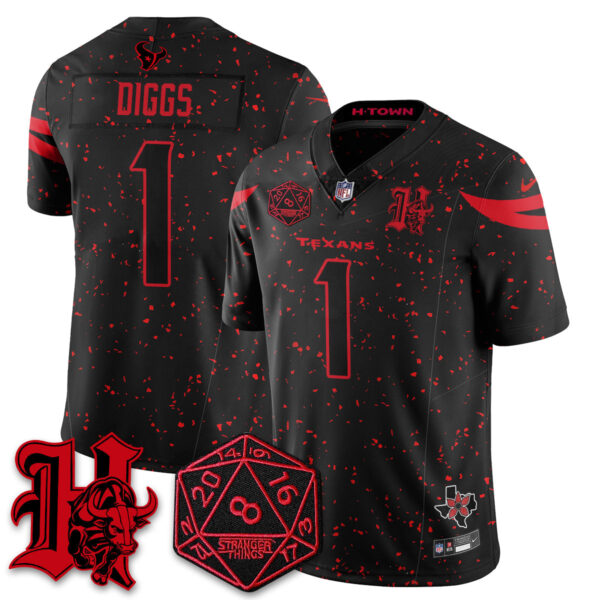 Houston Texans Stefon Diggs 'Stranger Things Edition' Vapor Limited Jersey - All Stitched - Black Limited