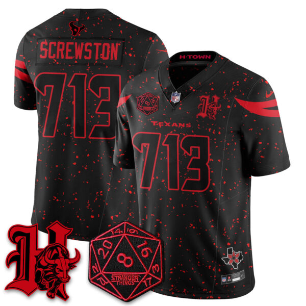 Houston Texans Screwston 713 'Stranger Things Edition' Vapor Limited Jersey - All Stitched - Black Limited