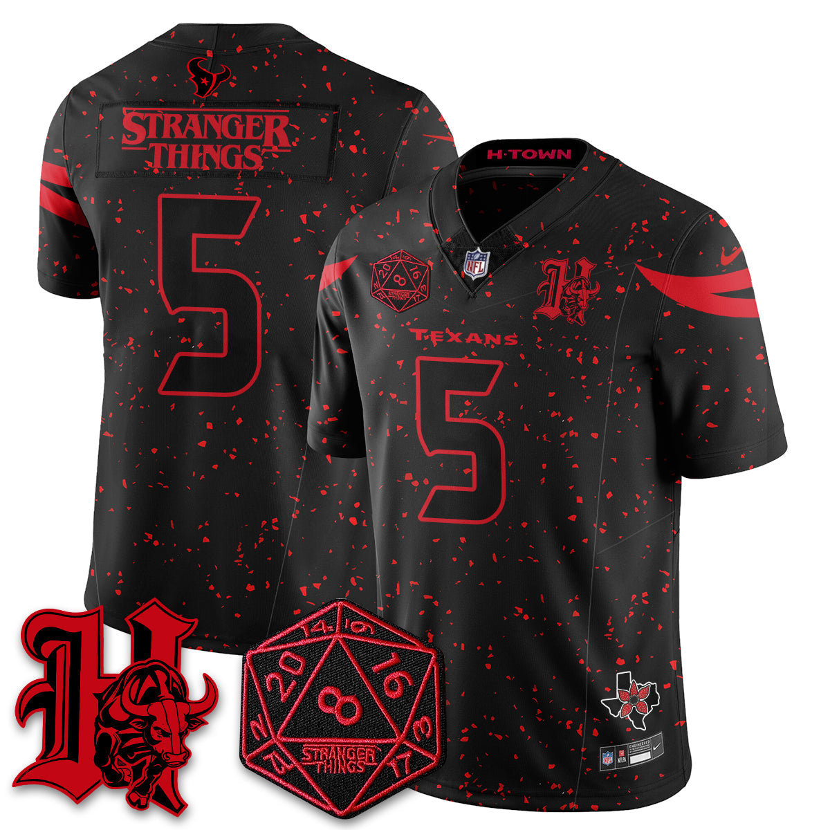 Houston Texans Stranger Things 'Stranger Things Edition' Vapor Limited Jersey - All Stitched - Black Limited