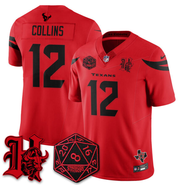 Houston Texans Nico Collins 'Stranger Things Edition' Vapor Limited Jersey - All Stitched - Red