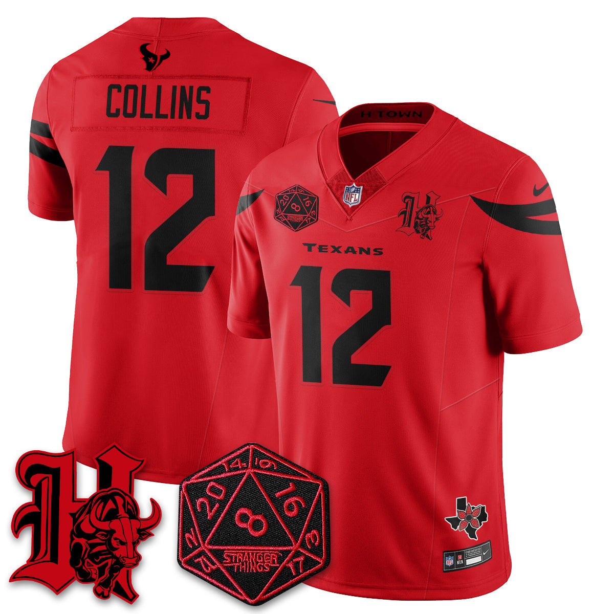 Houston Texans Nico Collins 'Stranger Things Edition' Vapor Limited Jersey - All Stitched - Red
