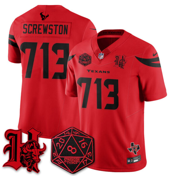 Houston Texans Screwston 713 'Stranger Things Edition' Vapor Limited Jersey - All Stitched - Red