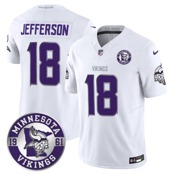 Minnesota Vikings Justin Jefferson Est. 1961 Patch 2024 Vapor Limited Jersey - All Stitched - Winter Warrior