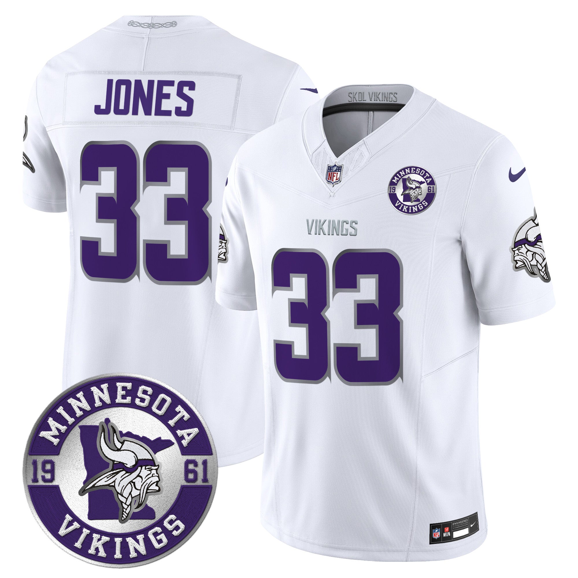Minnesota Vikings Aaron Jones Est. 1961 Patch 2024 Vapor Limited Jersey - All Stitched - Winter Warrior