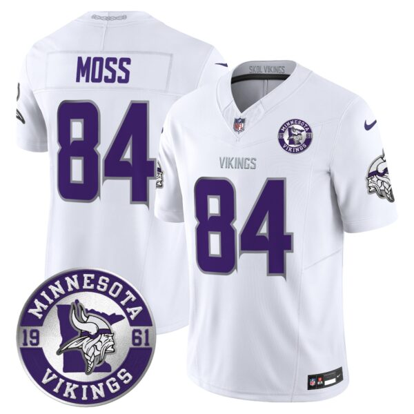 Minnesota Vikings Randy Moss Est. 1961 Patch 2024 Vapor Limited Jersey - All Stitched - Winter Warrior
