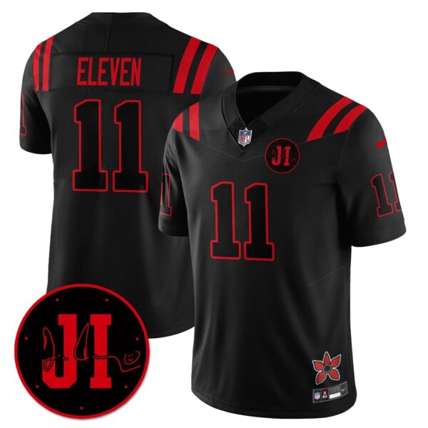 Indianapolis Colts #11 Eleven 'Stranger Things Edition' Jim Irsay Patch Vapor Limited Jersey - All Stitched - Black