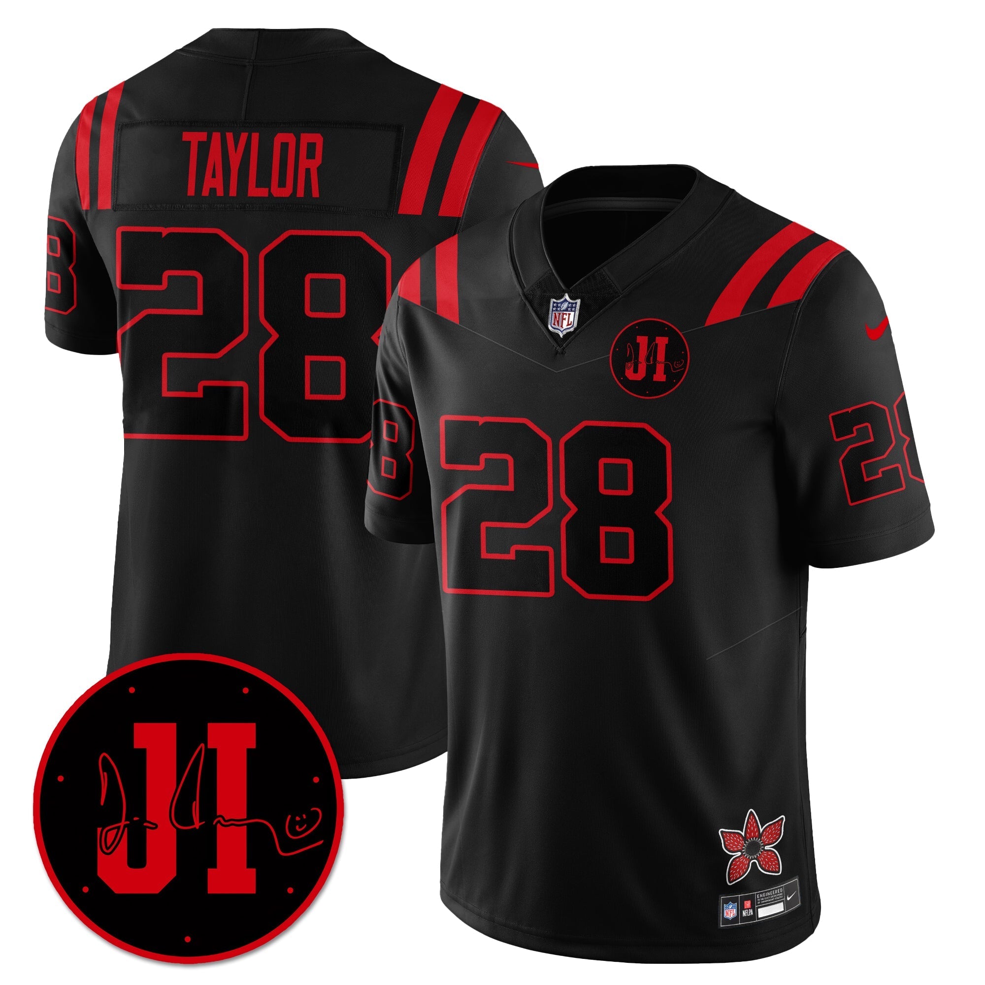 Indianapolis Colts Jonathan Taylor 'Stranger Things Edition' Jim Irsay Patch Vapor Limited Jersey - All Stitched - Black
