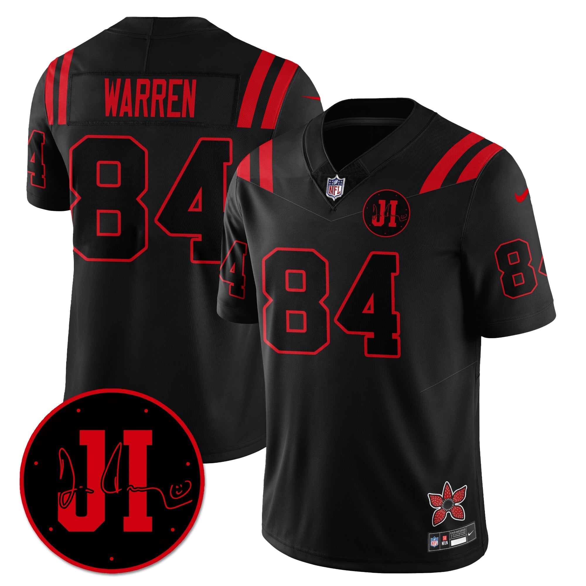 Indianapolis Colts Tyler Warren 'Stranger Things Edition' Jim Irsay Patch Vapor Limited Jersey - All Stitched - Black