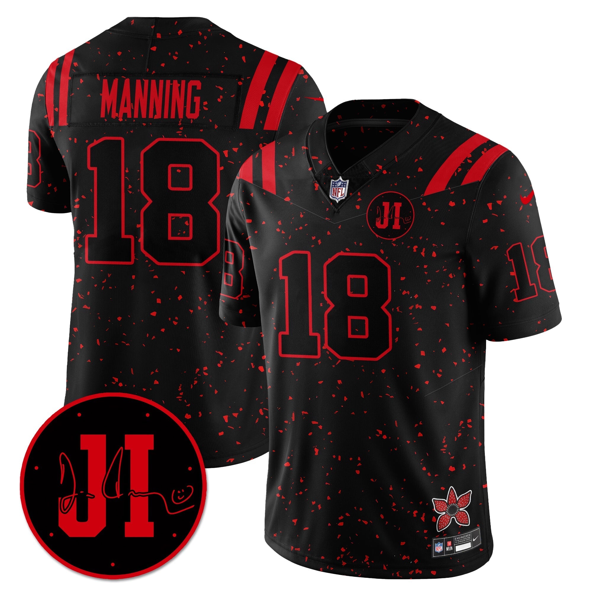 Indianapolis Colts Peyton Manning 'Stranger Things Edition' Jim Irsay Patch Vapor Limited Jersey - All Stitched - Black Limited