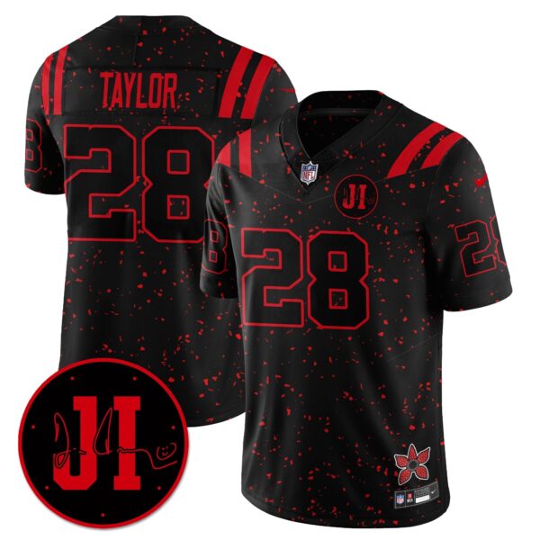 Indianapolis Colts Jonathan Taylor 'Stranger Things Edition' Jim Irsay Patch Vapor Limited Jersey - All Stitched - Black Limited