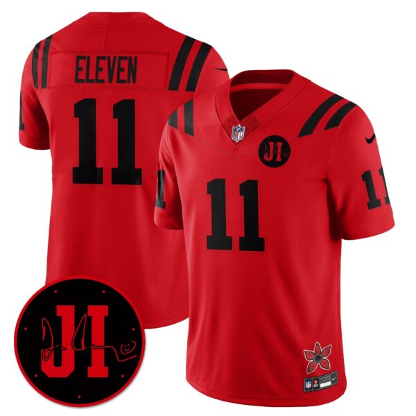 Indianapolis Colts #11 Eleven 'Stranger Things Edition' Jim Irsay Patch Vapor Limited Jersey - All Stitched - Red