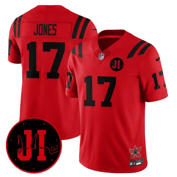Indianapolis Colts Daniel Jones 'Stranger Things Edition' Jim Irsay Patch Vapor Limited Jersey - All Stitched - Red