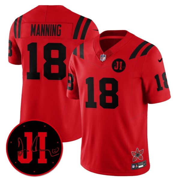 Indianapolis Colts Peyton Manning 'Stranger Things Edition' Jim Irsay Patch Vapor Limited Jersey - All Stitched - Red