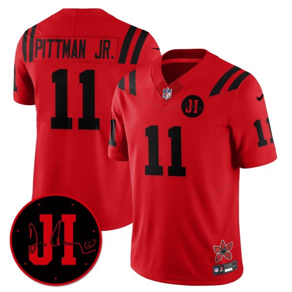 Indianapolis Colts Michael Pittman Jr. 'Stranger Things Edition' Jim Irsay Patch Vapor Limited Jersey - All Stitched - Red