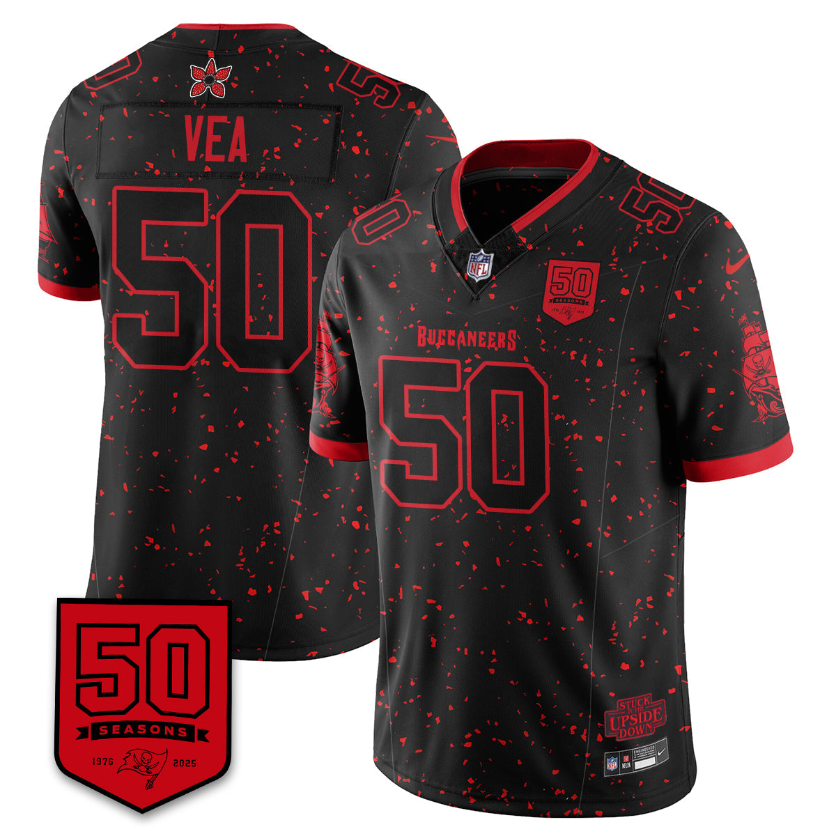 Tampa Bay Buccaneers Vita Vea 'Stranger Things Edition' Vapor Limited Jersey - All Stitched - Black Limited