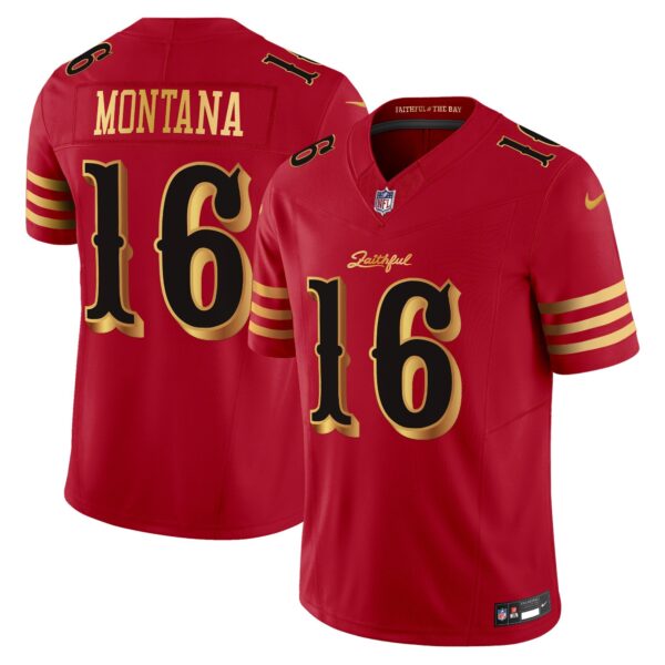 San Francisco 49ers Joe Montana 2025 “Rivalries” Vapor Limited Jersey - All Stitched - Red Gold