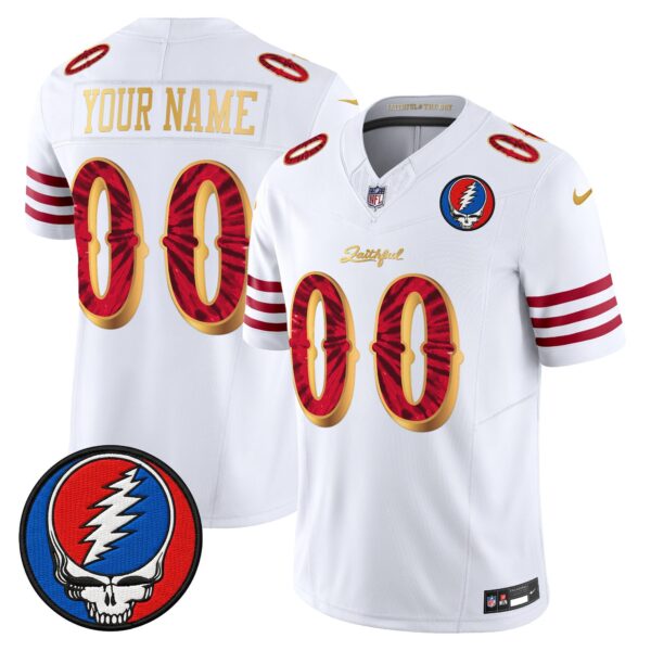 San Francisco 49ers Grateful Dead Rivalries Edition Vapor Limited Custom Jersey - All Stitched - White Gold