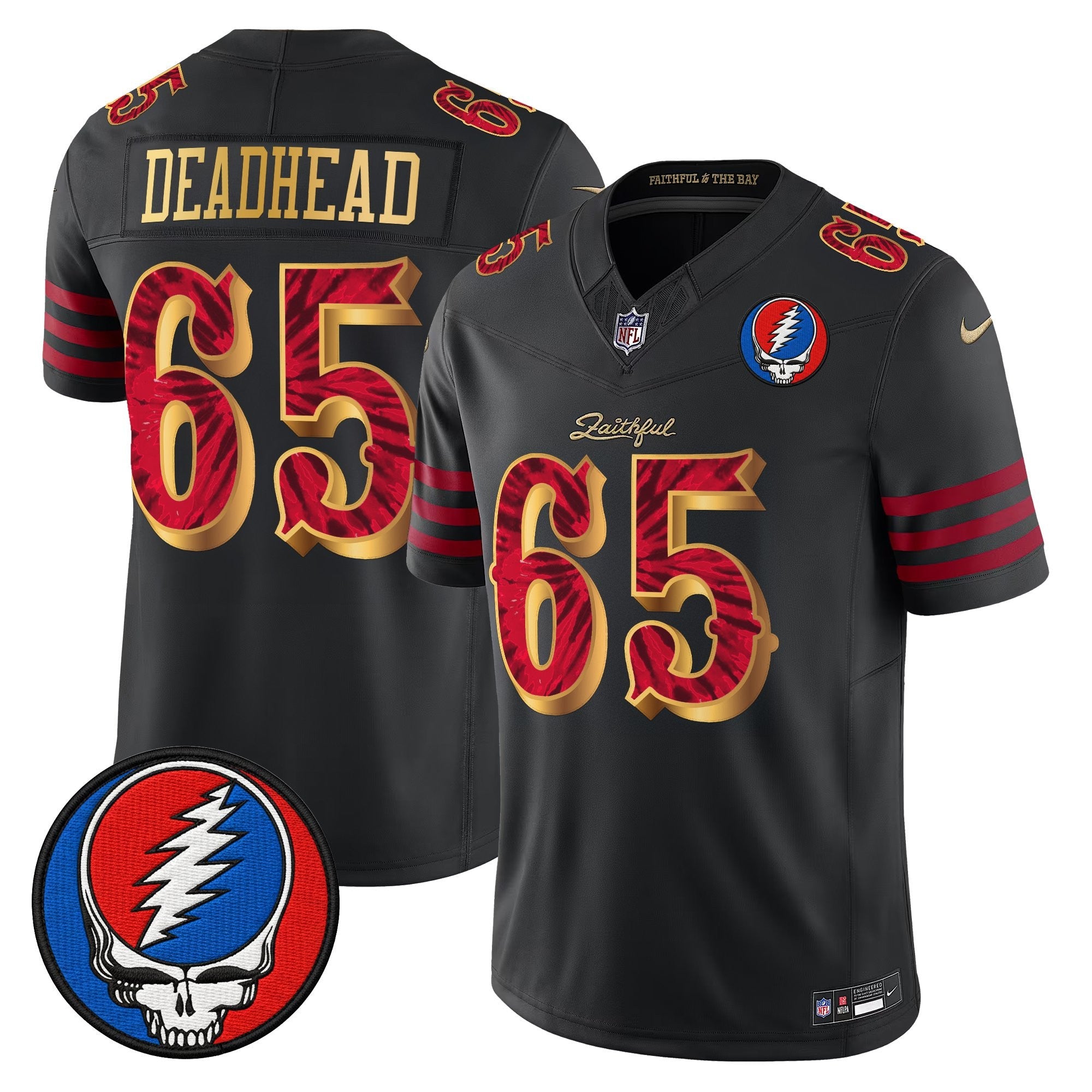 San Francisco 49ers 1965 Deadhead Grateful Dead Rivalries Edition Vapor Limited Jersey - All Stitched - Black Gold
