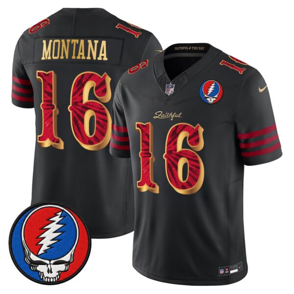 San Francisco 49ers Joe Montana Grateful Dead Rivalries Edition Vapor Limited Jersey - All Stitched - Black Gold