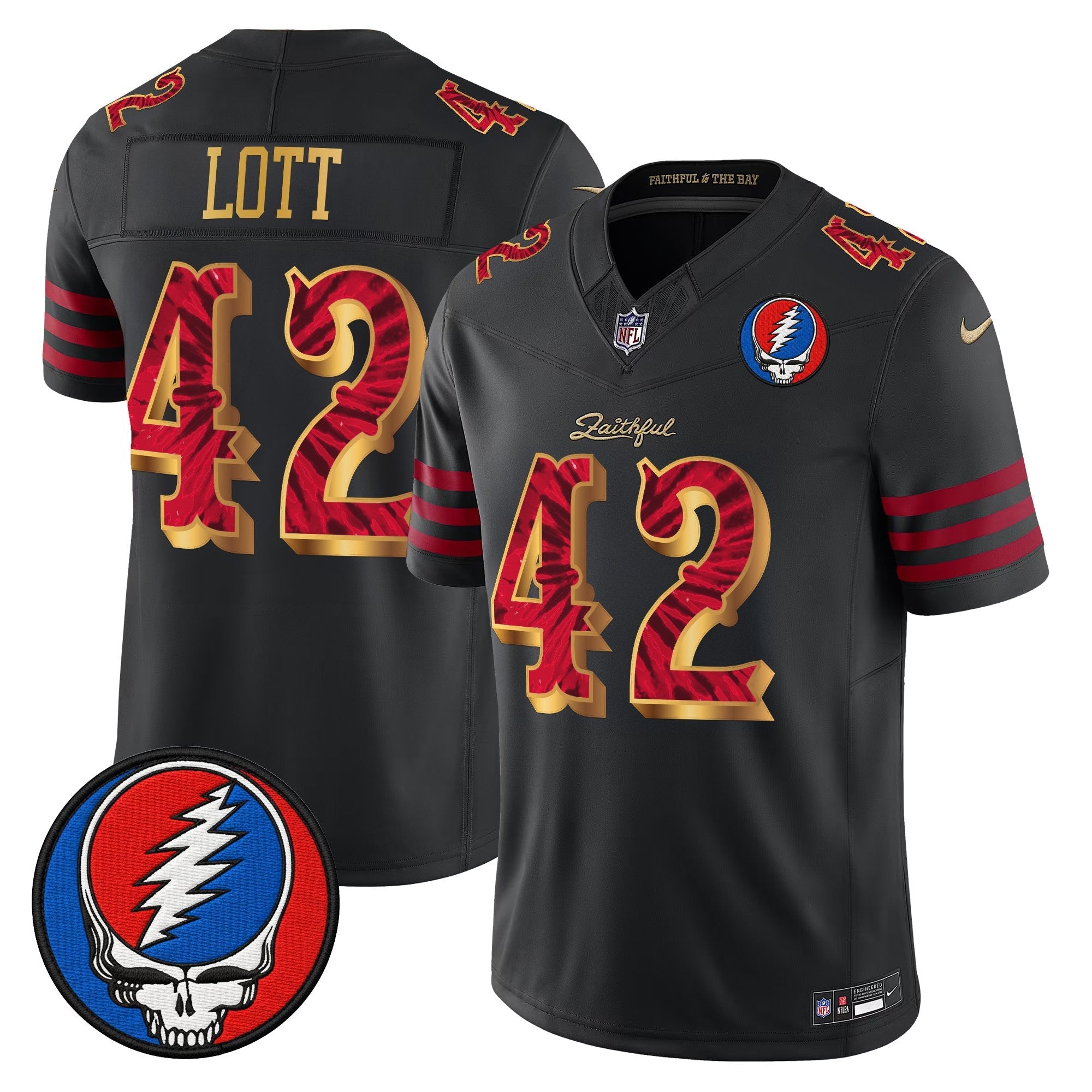 San Francisco 49ers Ronnie Lott Grateful Dead Rivalries Edition Vapor Limited Jersey - All Stitched - Black Gold