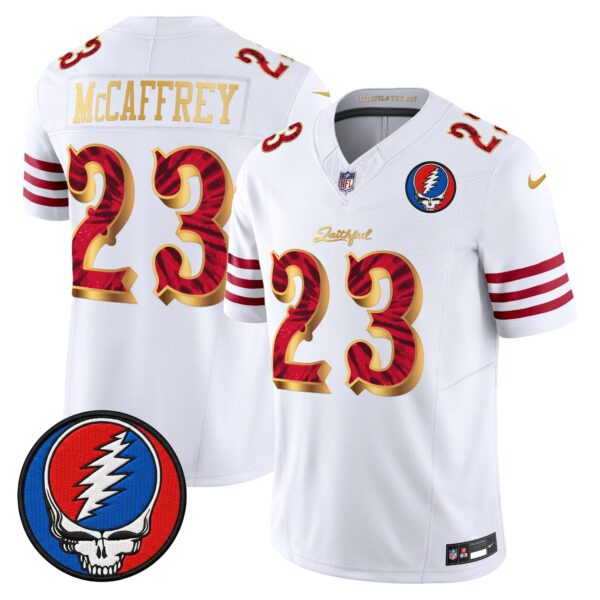 San Francisco 49ers Christian McCaffrey Grateful Dead Rivalries Edition Vapor Limited Jersey - All Stitched - White Gold