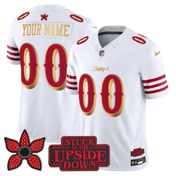 San Francisco 49ers 'Stranger Things Edition' Vapor Limited Custom Jersey - All Stitched - White Gold