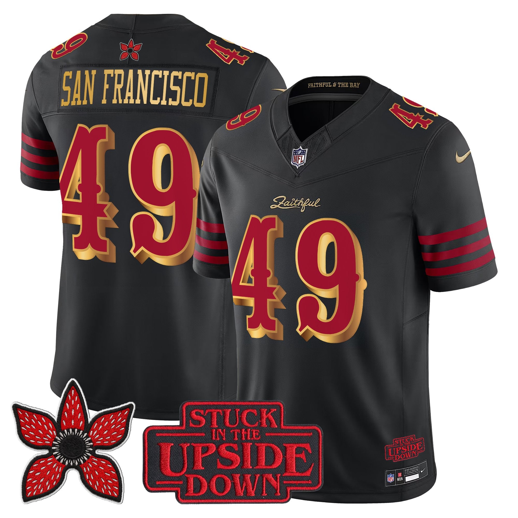 San Francisco 49ers #49 San Francisco Gold Blooded 415 'Stranger Things Edition' Vapor Limited Jersey - All Stitched - Black Rivalries