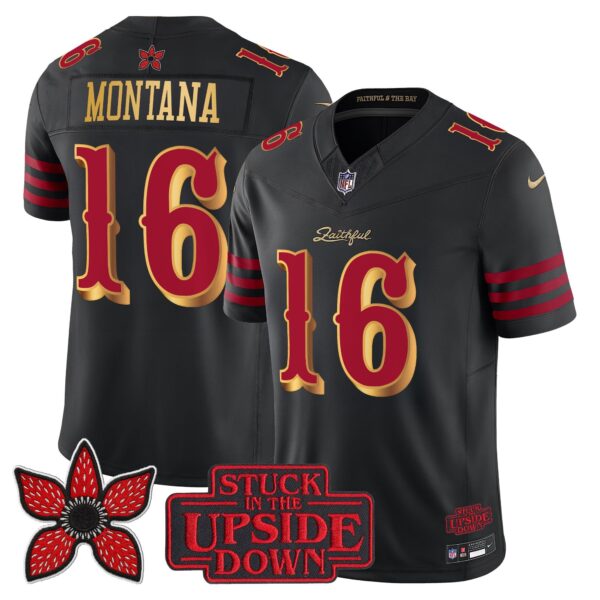 San Francisco 49ers Joe Montana 'Stranger Things Edition' Vapor Limited Jersey - All Stitched - Black Rivalries