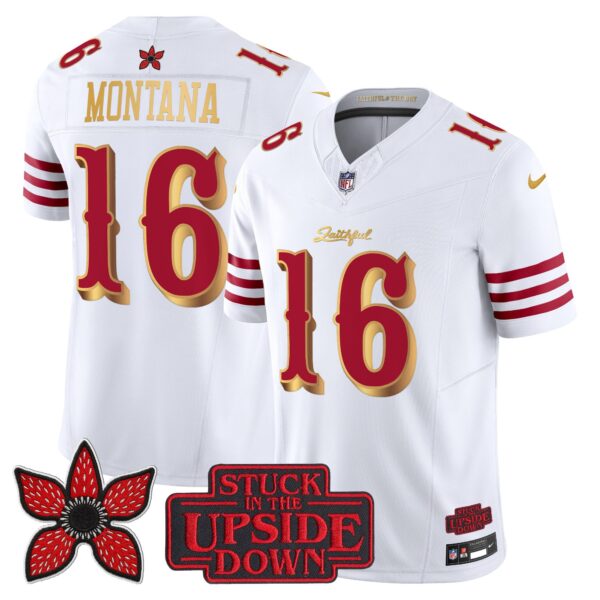 San Francisco 49ers Joe Montana 'Stranger Things Edition' Vapor Limited Jersey - All Stitched - White Gold