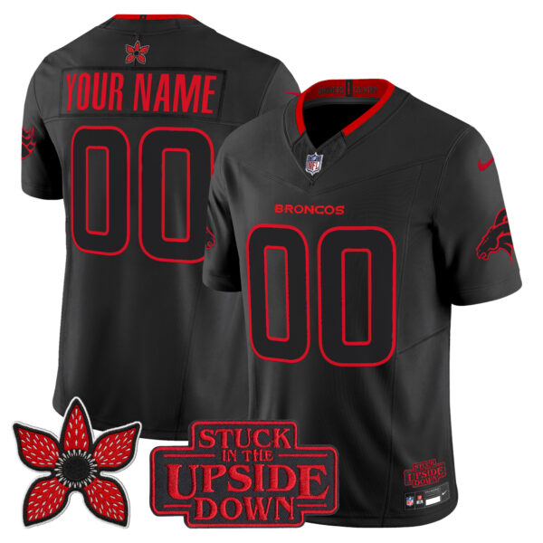 Denver Broncos 'Stranger Things Edition' Throwback Vapor Limited Custom Jersey - All Stitched - Black