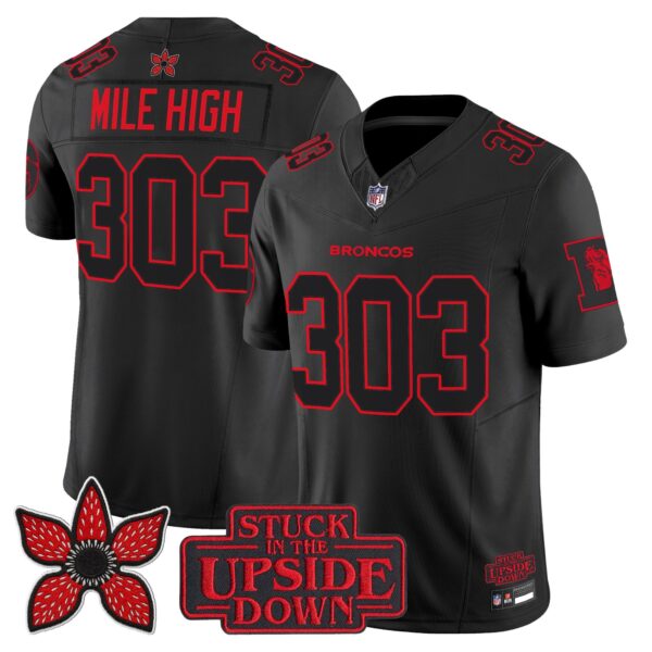 Denver Broncos Mile High 303 Stranger Things Edition Throwback Vapor Limited Jersey - All Stitched - Black