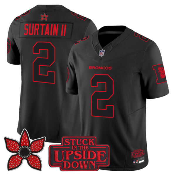 Denver Broncos Patrick Surtain II Stranger Things Edition Throwback Vapor Limited Jersey - All Stitched - Black