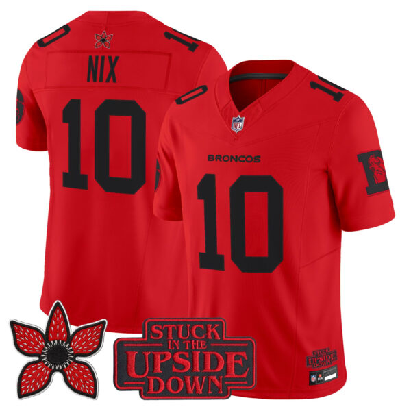 Denver Broncos Bo Nix Stranger Things Edition Throwback Vapor Limited Jersey - All Stitched - Red