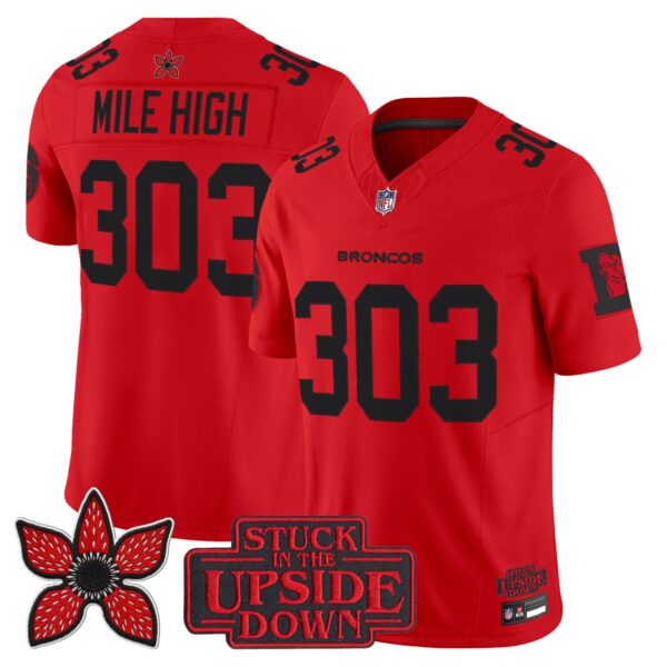 Denver Broncos Mile High 303 Stranger Things Edition Throwback Vapor Limited Jersey - All Stitched - Red