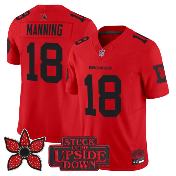 Denver Broncos Peyton Manning Stranger Things Edition Throwback Vapor Limited Jersey - All Stitched - Red