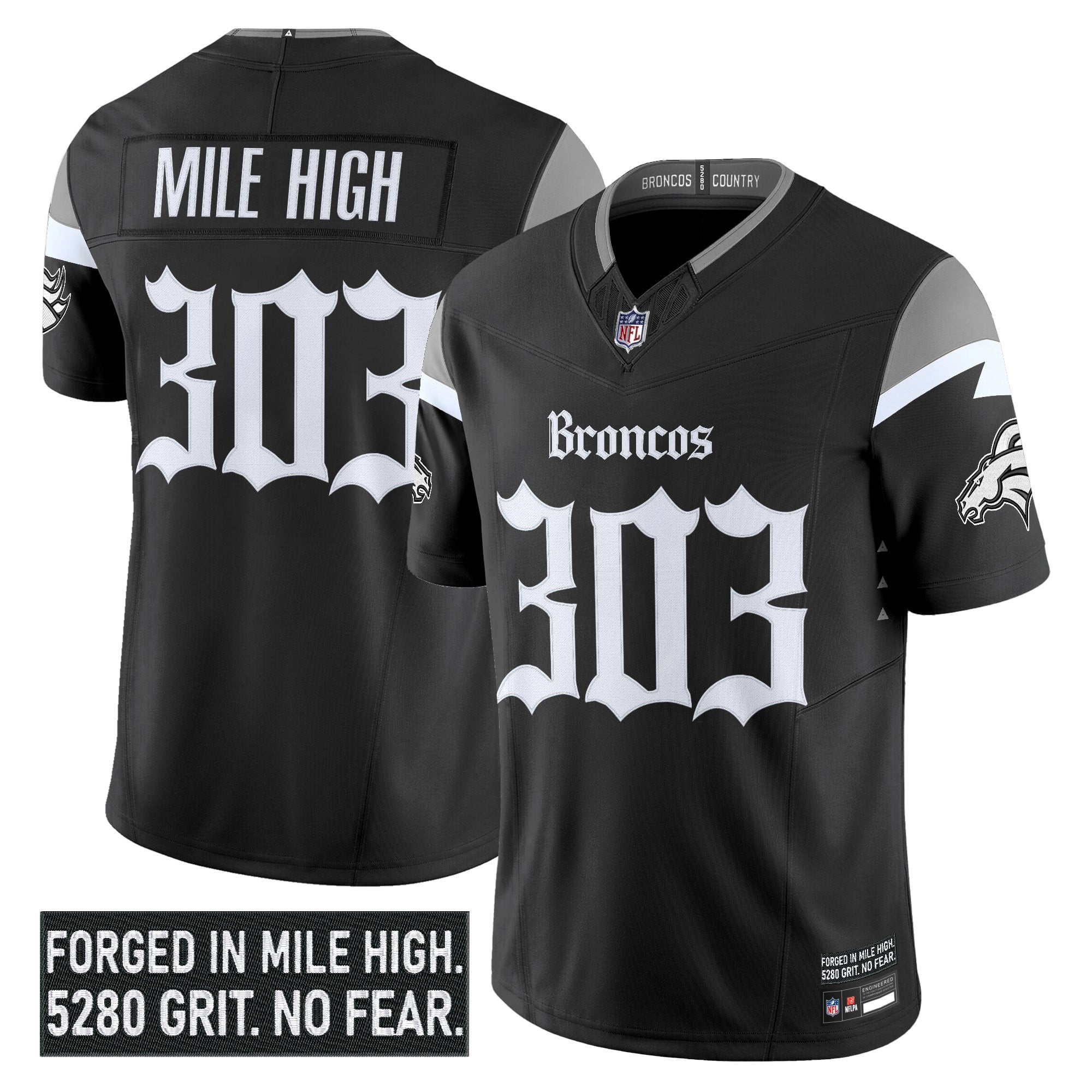 Denver Broncos Mile High 303 Gothic Mile High Shadows Edition Vapor Limited Jersey - All Stitched - Black